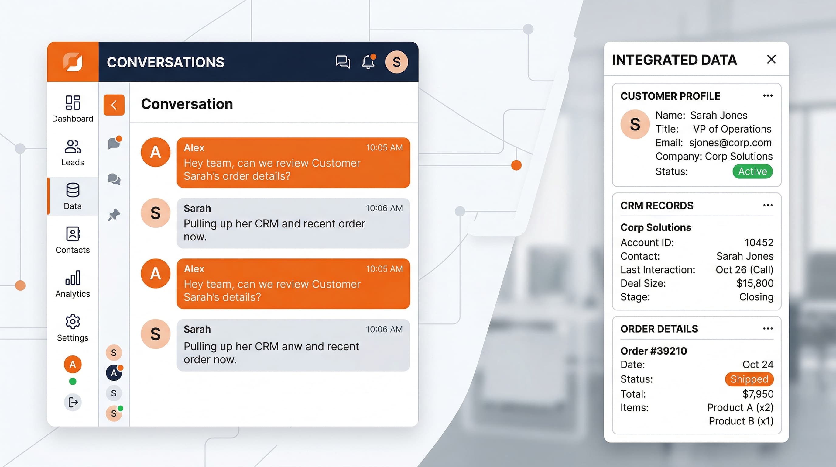 تطبيقات لوحة التحكم: اسحب البيانات الخارجية مباشرة إلى محادثاتك